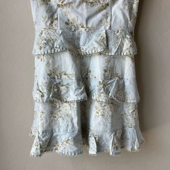 NEW V. Chapman Avignon‎ Ruffled Corset Mini Dress in Victorian Blue Roses Size 8 - Picture 4 of 12